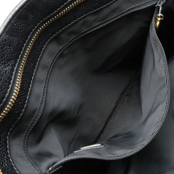 Authentic CHANEL CC Timeless Caviar Logo Shoulder Tote Bag Black Leather Purse - Picture 9 of 16